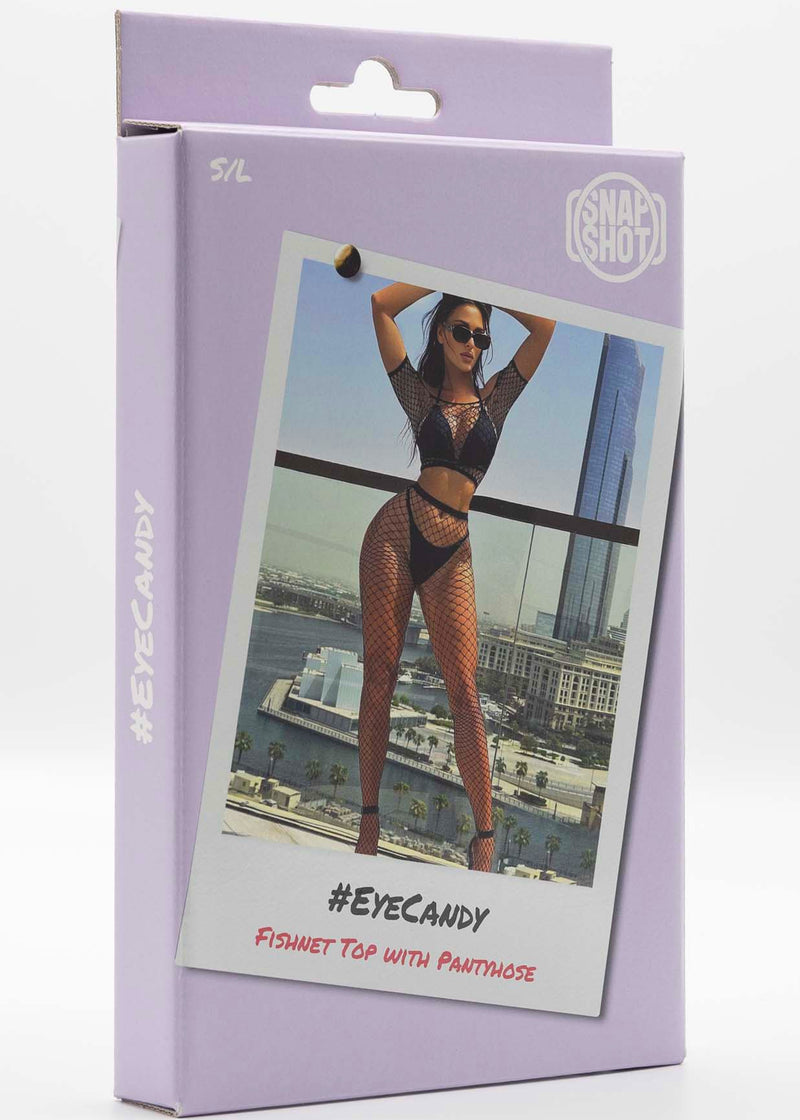 Snapshot - #eyecandy - Visnet Kort Topje en Panty - One Size - Zwart-Erotiekvoordeel.nl