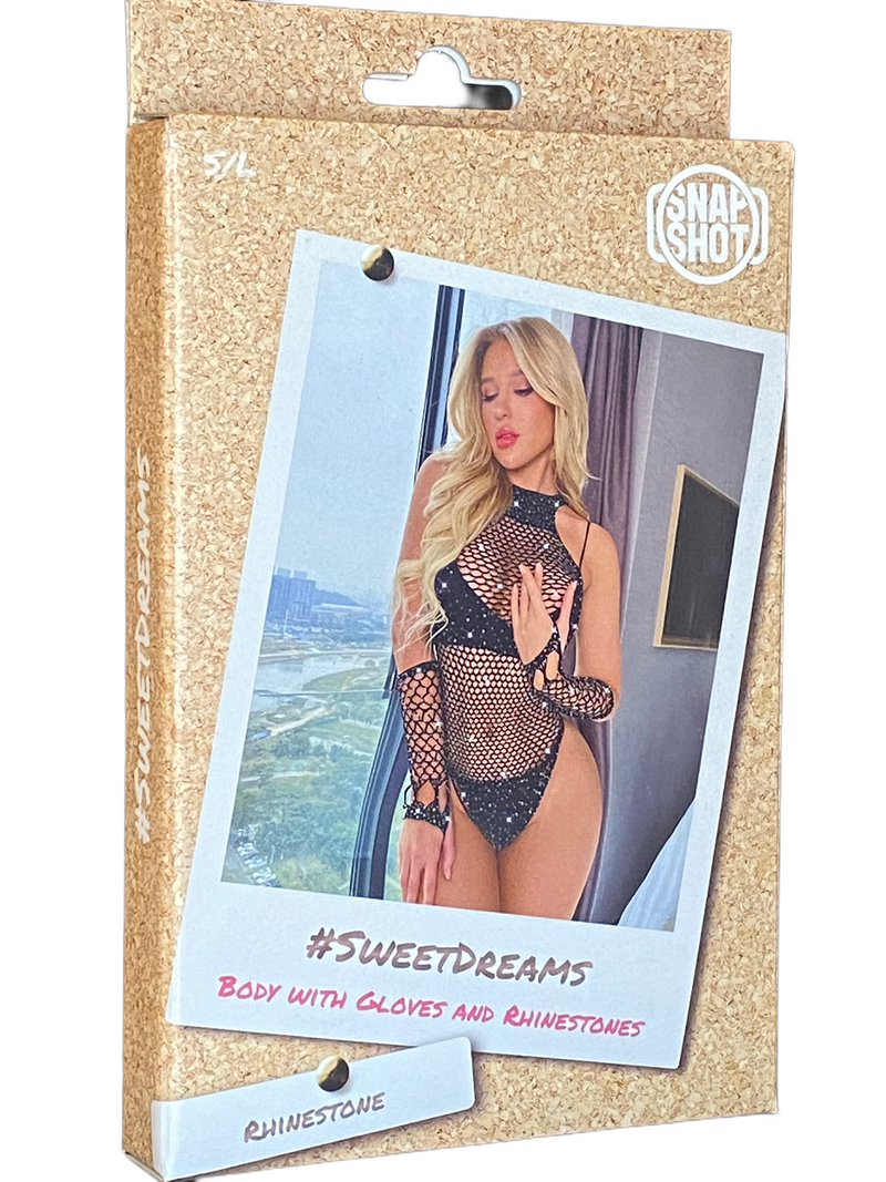 Snapshot - #sweetdreams - Body met Handschoenen - Met Strass - One Size - Zwart-Erotiekvoordeel.nl