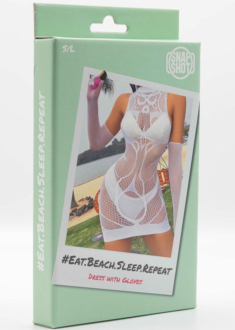 Snapshot - #eatbeachsleeprepeat - Jurk met Handschoenen Set - One Size - Wit-Erotiekvoordeel.nl