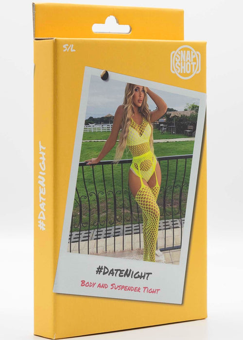 Snapshot - #datenight - Erotische Visnet Bodysuit met Jarretelkousen - One Size - Neon-Erotiekvoordeel.nl