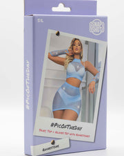 Snapshot - #picoftheday - Visnet Rokje, Topje en Handschoenen met Strass steentjes - One Size - Lichtblauw-Erotiekvoordeel.nl