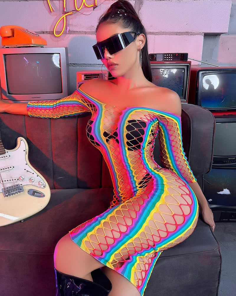 Snapshot - #bearockstar - Visnet Jurk Blote Schouders - One Size - Rainbow-Erotiekvoordeel.nl