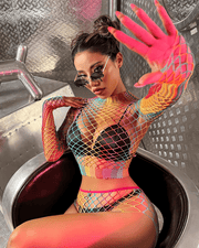 Snapshot - #imtoosexy - Visnet Broekje en Topje en Handschoenen - One Size - Multicolour-Erotiekvoordeel.nl