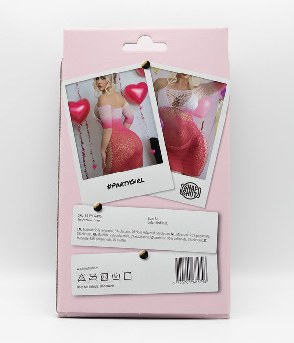 Snapshot - #partygirl - Visnet Jurk - One Size - Rood/Wit Ombre-Erotiekvoordeel.nl