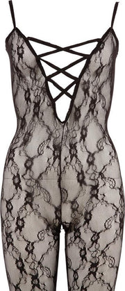 Mandy Mystery Erotic Catsuit met Diep Decolleté - Maat S/M - Zwart-Erotiekvoordeel.nl