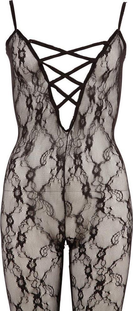 Mandy Mystery Erotic Catsuit met Diep Decolleté - Maat S/M - Zwart-Erotiekvoordeel.nl