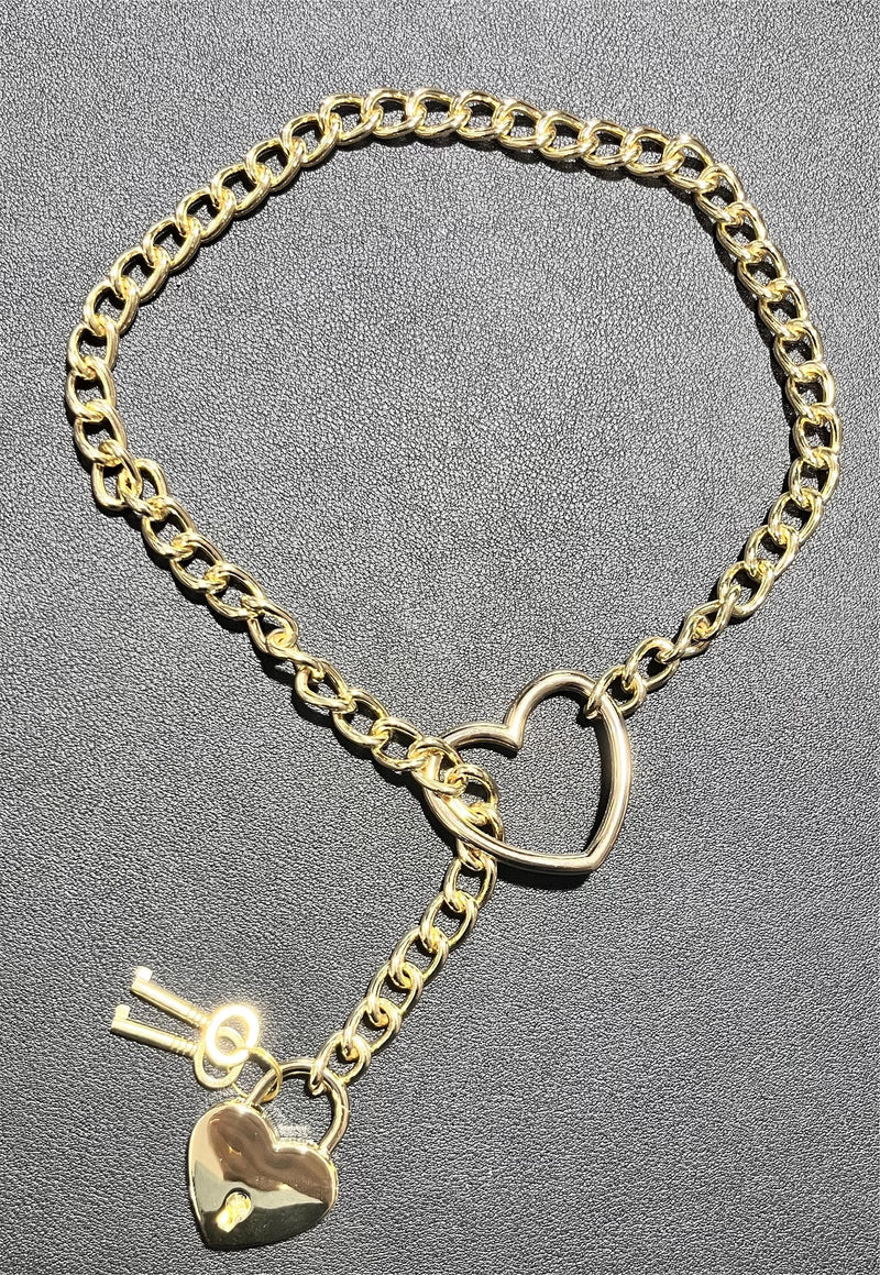 Liebe Seele - Ketting Collar met Hartvormig Hangslot - Goud-Erotiekvoordeel.nl