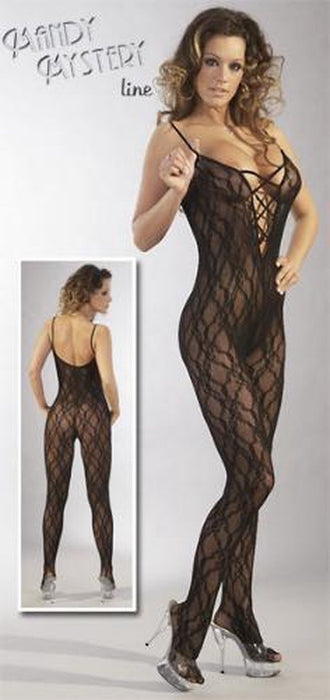 Mandy Mystery Erotic Catsuit met Diep Decolleté - Maat S/M - Zwart-Erotiekvoordeel.nl