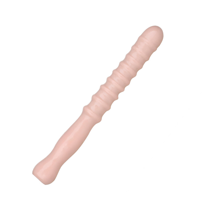 Being Fetish - PVC Geribbelde Dildo met Handvat - 31 cm - Lichte Huidskleur-Erotiekvoordeel.nl