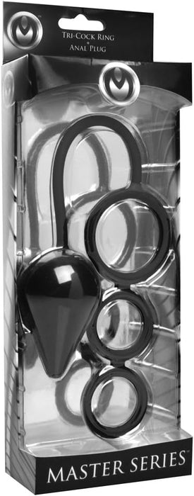 Master Series - Triple Threat - Driedubbele Cockring met Anaal Plug-Erotiekvoordeel.nl