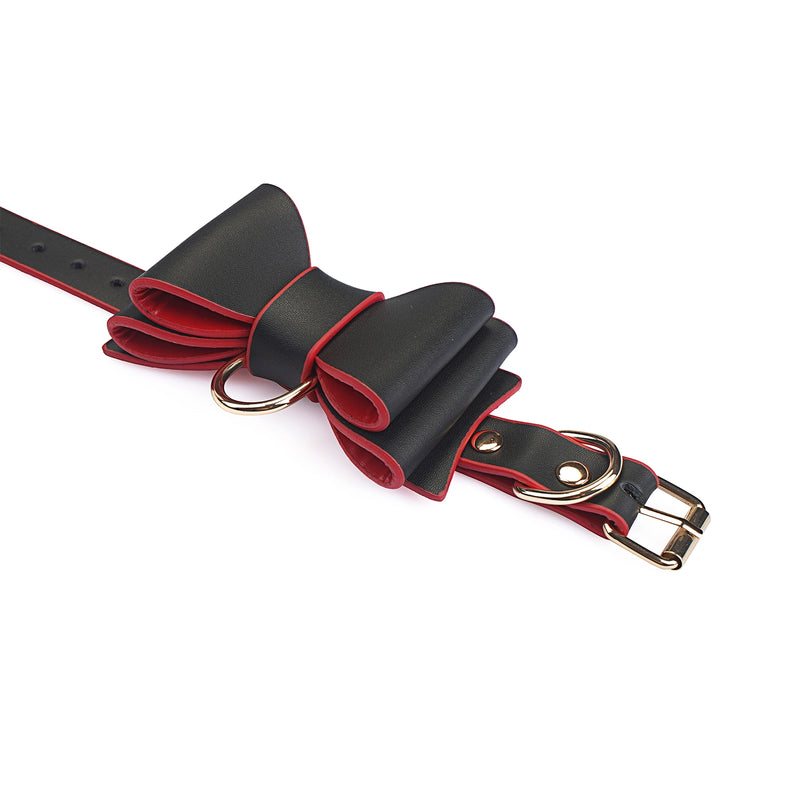 Liebe Seele - Leather Handcuffs with Bow - Black/Red-Erotiekvoordeel.nl