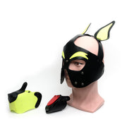 665 Leather - Masker - Playful Pup Hood - Zwart/Geel - One Size-Erotiekvoordeel.nl
