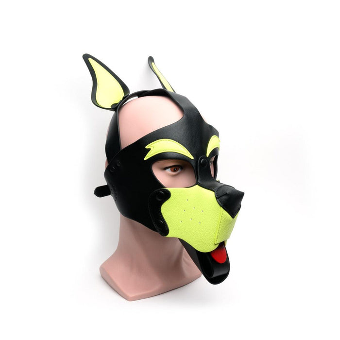 665 Leather - Masker - Playful Pup Hood - Zwart/Geel - One Size-Erotiekvoordeel.nl