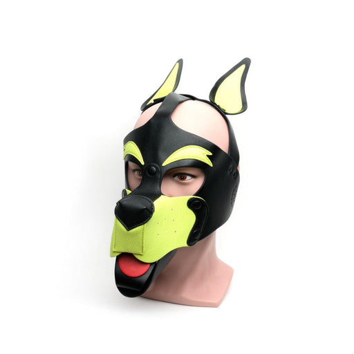 665 Leather - Masker - Playful Pup Hood - Zwart/Geel - One Size-Erotiekvoordeel.nl