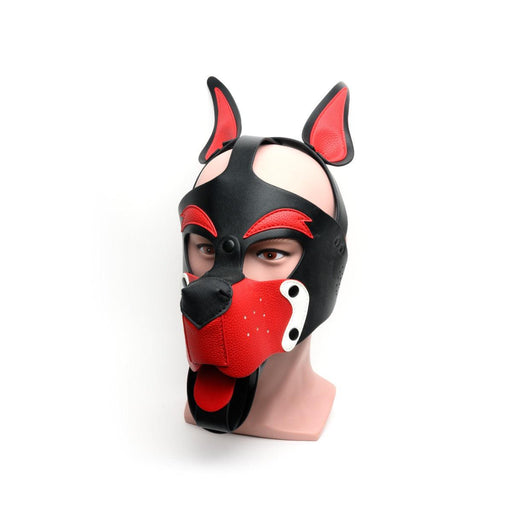 665 Leather - Masker - Playful Pup Hood - Zwart/Rood/Wit - One Size-Erotiekvoordeel.nl