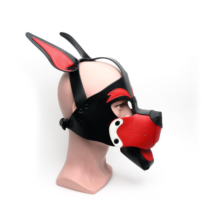 665 Leather - Puppy Hood van PU Leer - Masker - Playful Pup Hood - Zwart Rood Wit - One Size-Erotiekvoordeel.nl