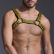 665 - Riemenbody - Neoprene Bulldog Harness - Zwart/Geel - Verkrijgbaar in 3 maten-Erotiekvoordeel.nl