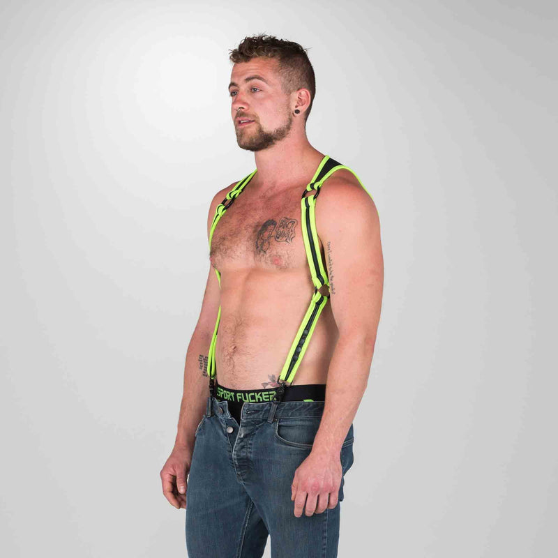 665 Neoprene - Riemenbody - Bretels - Zwart/Groen - Verkrijgbaar in 2 maten - Heckler Harness Black / Green-Erotiekvoordeel.nl