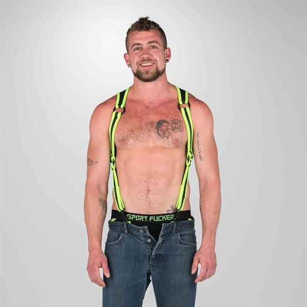 665 Neoprene - Riemenbody - Bretels - Zwart/Groen - Verkrijgbaar in 2 maten - Heckler Harness Black / Green-Erotiekvoordeel.nl