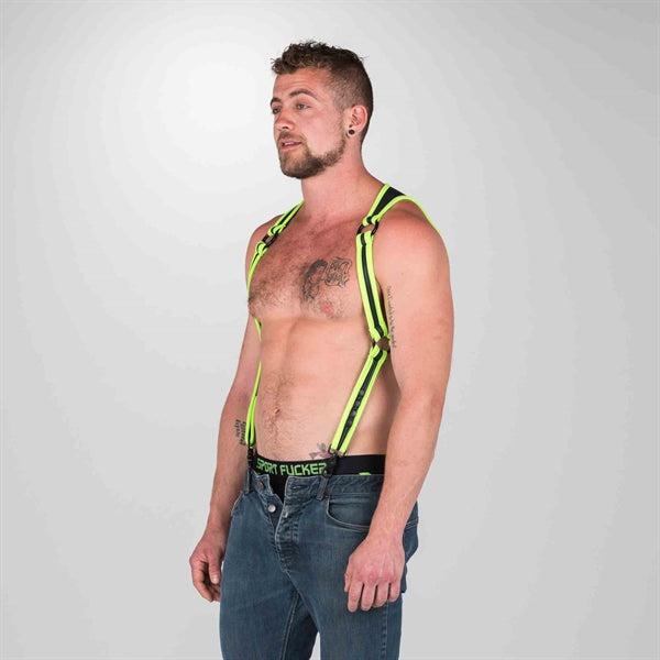 665 Neoprene - Riemenbody - Bretels - Zwart/Groen - Verkrijgbaar in 2 maten - Heckler Harness Black / Green-Erotiekvoordeel.nl