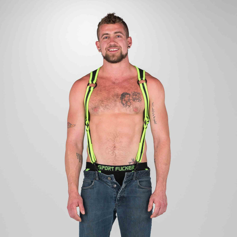 665 Neoprene - Riemenbody - Bretels - Zwart/Groen - Verkrijgbaar in 2 maten - Heckler Harness Black / Green-Erotiekvoordeel.nl