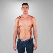 665 Neoprene - Riemenbody - Bretels - Zwart/Oranje - Verkrijgbaar in 2 maten - Heckler Harness Black Orange-Erotiekvoordeel.nl