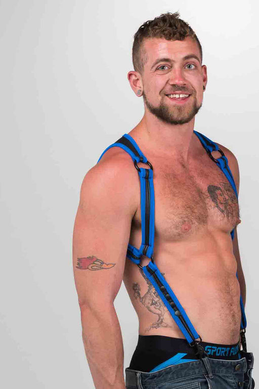 665 Neopren - Strap-On-Body - Hosenträger - Schwarz/Blau - Erhältlich in 2 Größen - Heckler Harness Black / Blue - Erotiekvoordeel.nl
