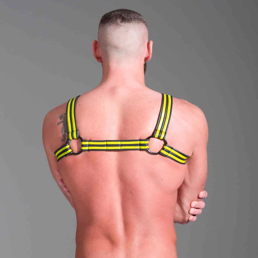 665 - Strap-On-Body - Neopren-Bulldog-Harness - Schwarz/Gelb - Erhältlich in 3 Größen - Erotiekvoordeel.nl