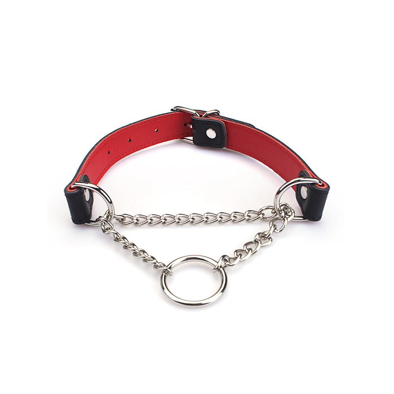 Liebe Seele - Obroża BDSM typu martingale z łańcuszkiem dławiącym - Czarna/czerwona - Erotiekvoordeel.nl