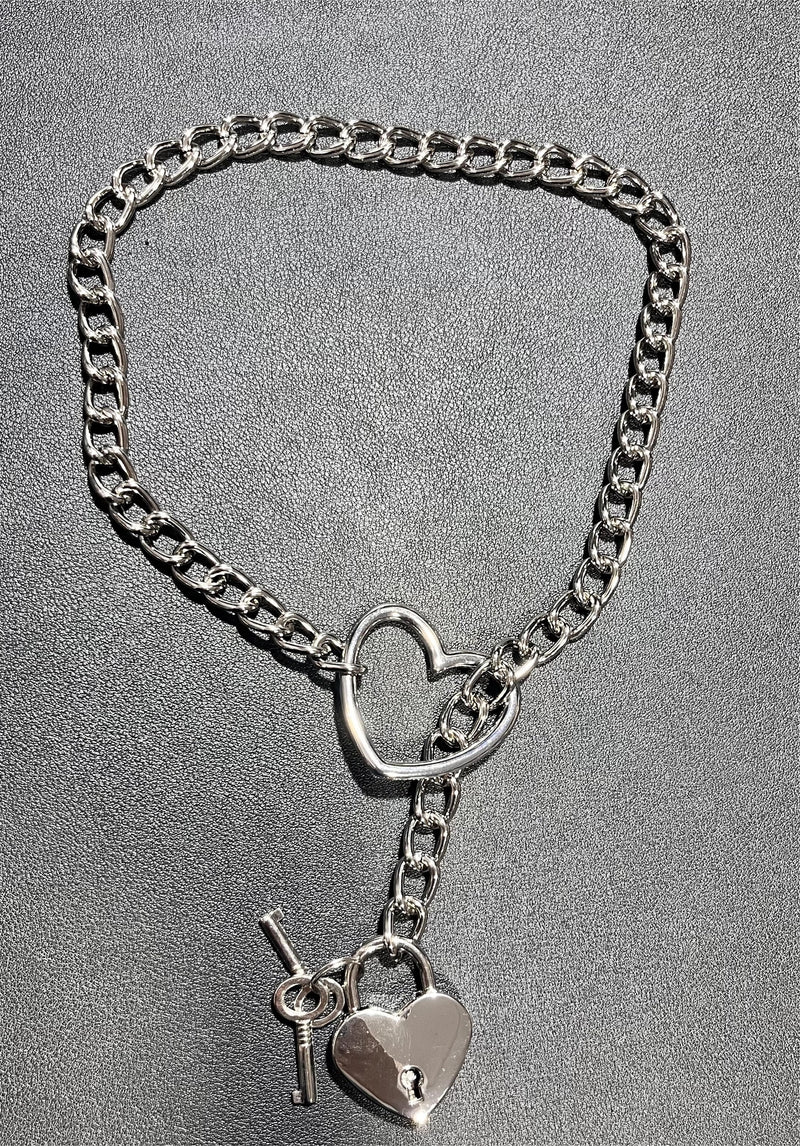 Liebe Seele - Ketting Collar met Hartvormig Hangslot - Zilver-Erotiekvoordeel.nl