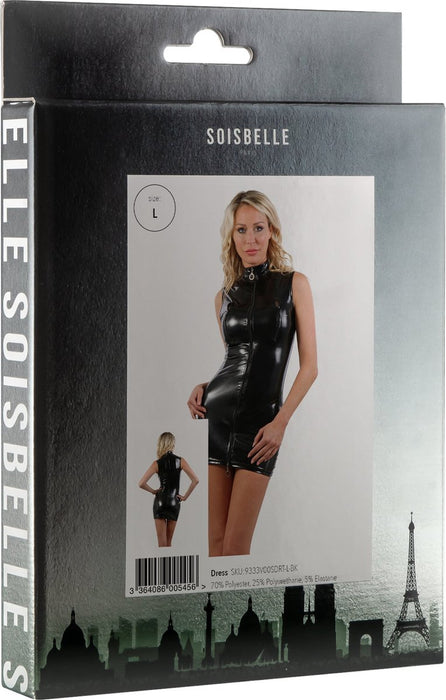 Soisbelle Paris - Rekbaar Mouwloos Lak Jurkje met Rits - Maat XL - Zwart-Erotiekvoordeel.nl
