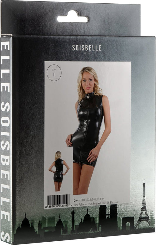 Soisbelle Paris - Rekbaar Mouwloos Lak Jurkje met Rits - Maat XL - Zwart-Erotiekvoordeel.nl