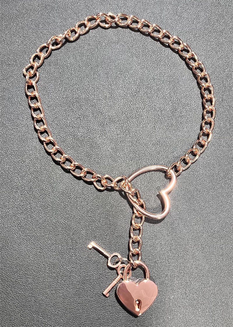 Liebe Seele - Ketting Collar met Hartvormig Hangslot - Rosé Goud-Erotiekvoordeel.nl