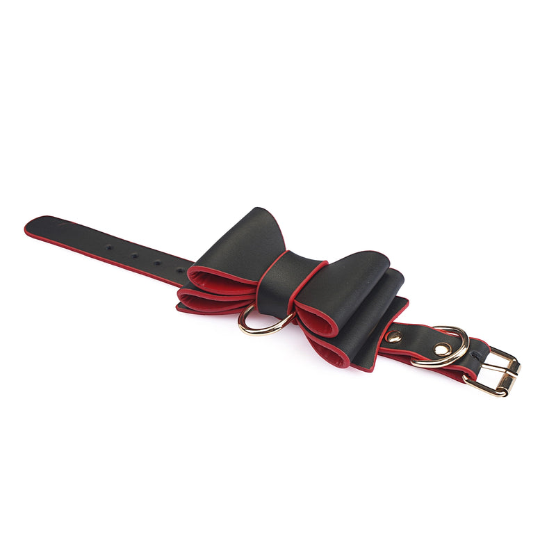 Liebe Seele - Leather Handcuffs with Bow - Black/Red-Erotiekvoordeel.nl