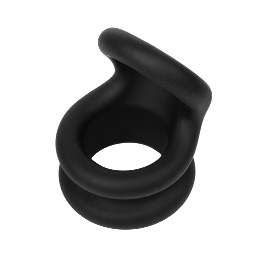 Rimba Bondage Play – Siliconen Cockring & Ballstretcher 2 in 1 - Zwart-Erotiekvoordeel.nl