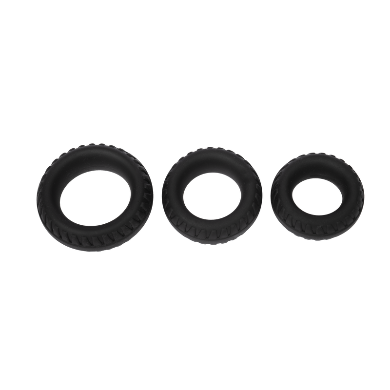 Rimba – Siliconen Cockring met Bandenmotief - Zwart-Erotiekvoordeel.nl