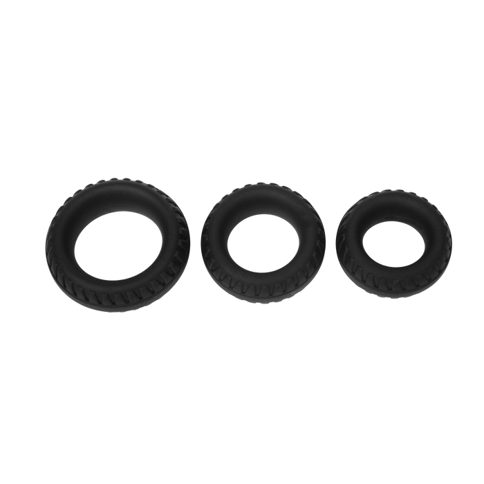 Rimba Bondage Play – Siliconen Cockring met Bandenmotief - Zwart-Erotiekvoordeel.nl