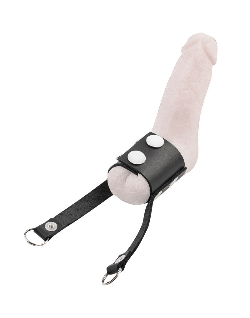 Rimba - Lederen ballstretcher met Riempjes voor Gewichten of Leiband - Zwart-Erotiekvoordeel.nl