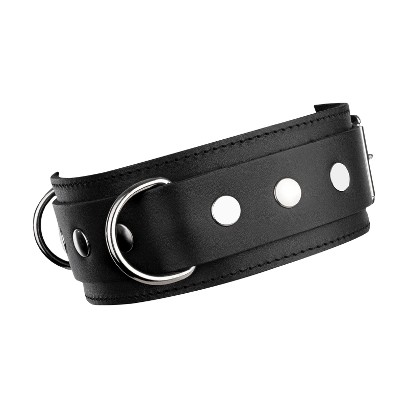 Rimba - Lederen Halsband met Dubbele D-ring - Zwart-Erotiekvoordeel.nl