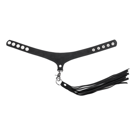 Rimba - Lederen Suède Halsband met Afneembare Flogger - Zwart-Erotiekvoordeel.nl