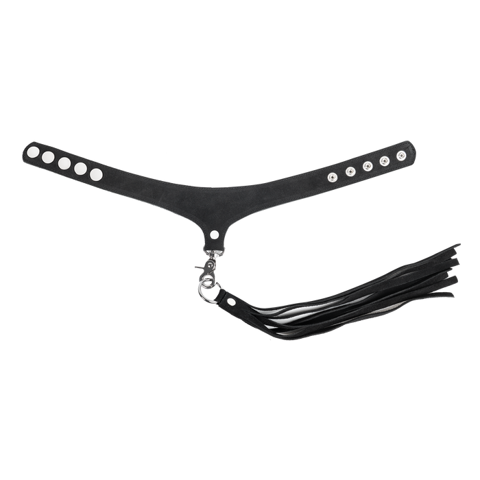 Rimba - Lederen Suède Halsband met Afneembare Flogger - Zwart-Erotiekvoordeel.nl
