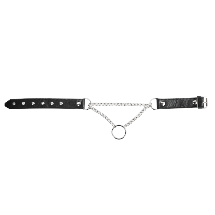 Rimba - Lederen Wurghalsband met O-ring - Zwart/Zilver-Erotiekvoordeel.nl