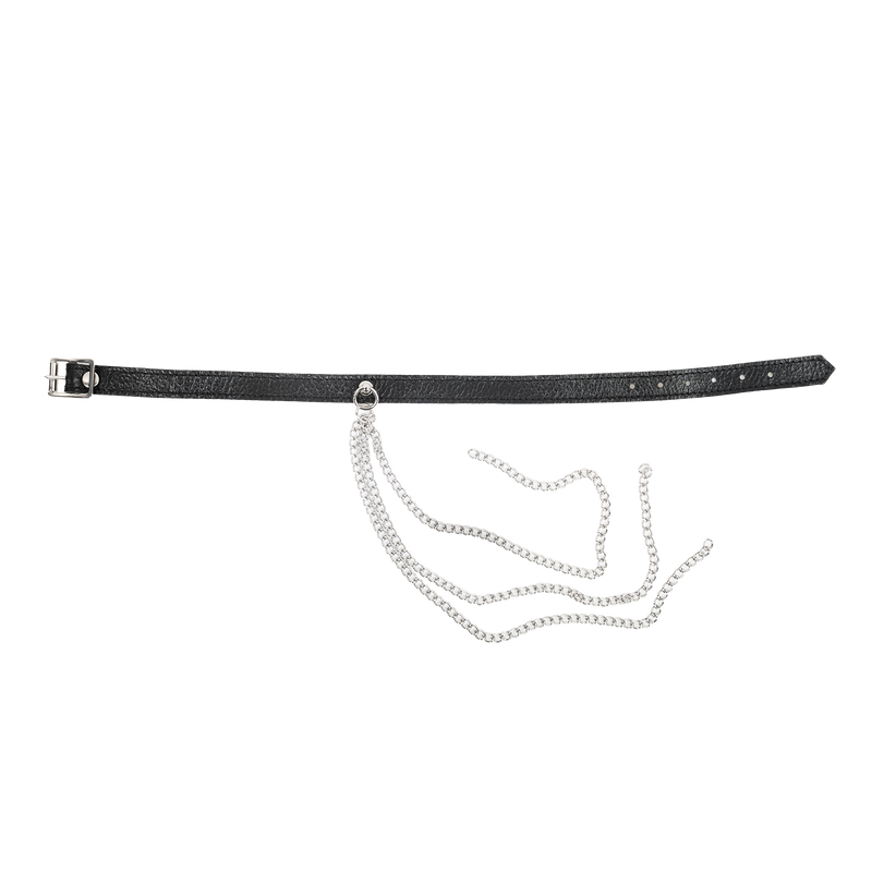 Rimba - Lederen Halsband met Metalen Kettingen - Zwart/Zilver-Erotiekvoordeel.nl