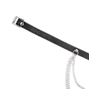 Rimba - Lederen Halsband met Metalen Kettingen - Zwart/Zilver-Erotiekvoordeel.nl