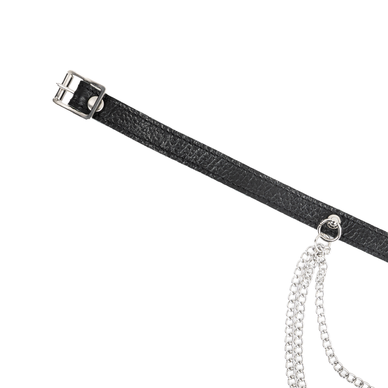 Rimba - Lederen Halsband met Metalen Kettingen - Zwart/Zilver-Erotiekvoordeel.nl