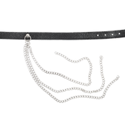 Rimba - Lederen Halsband met Metalen Kettingen - Zwart/Zilver-Erotiekvoordeel.nl