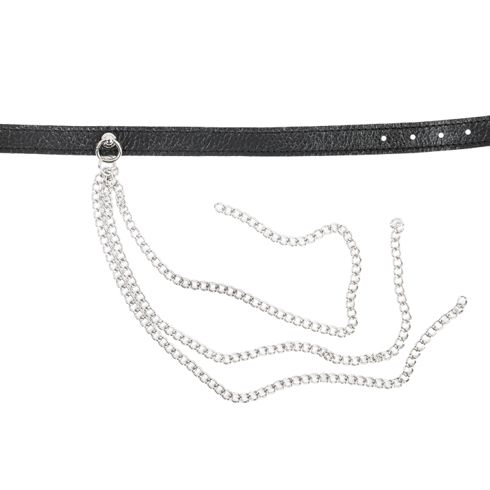 Rimba - Lederen Halsband met Metalen Kettingen - Zwart/Zilver-Erotiekvoordeel.nl