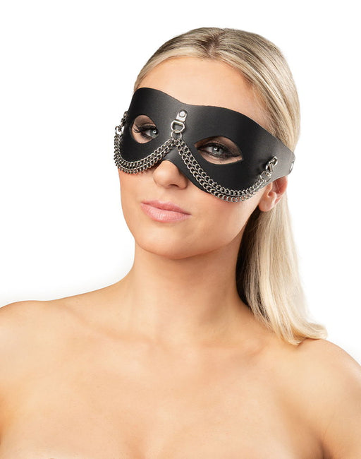 Rimba - Lederen Masker met Kettingdecoratie - Zwart & Zilver-Erotiekvoordeel.nl