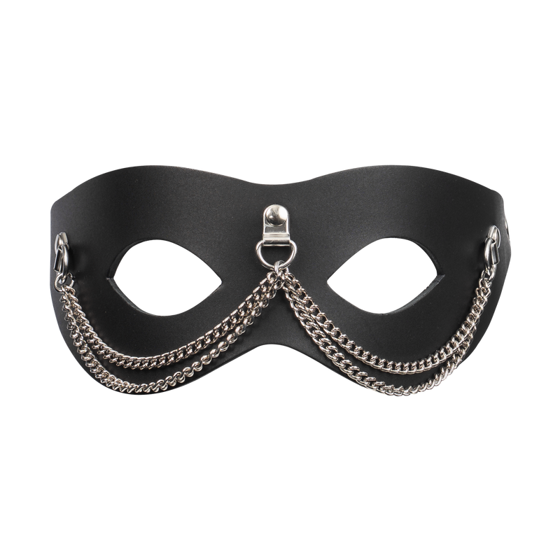 Rimba - Lederen Masker met Kettingdecoratie - Zwart & Zilver-Erotiekvoordeel.nl