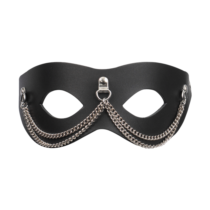 Rimba - Lederen Masker met Kettingdecoratie - Zwart & Zilver-Erotiekvoordeel.nl